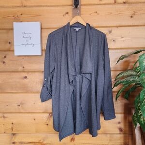 Motherhood Maternity Gray Open Front Cardigan Drape Waterfall Roll Tab Snap Sz L